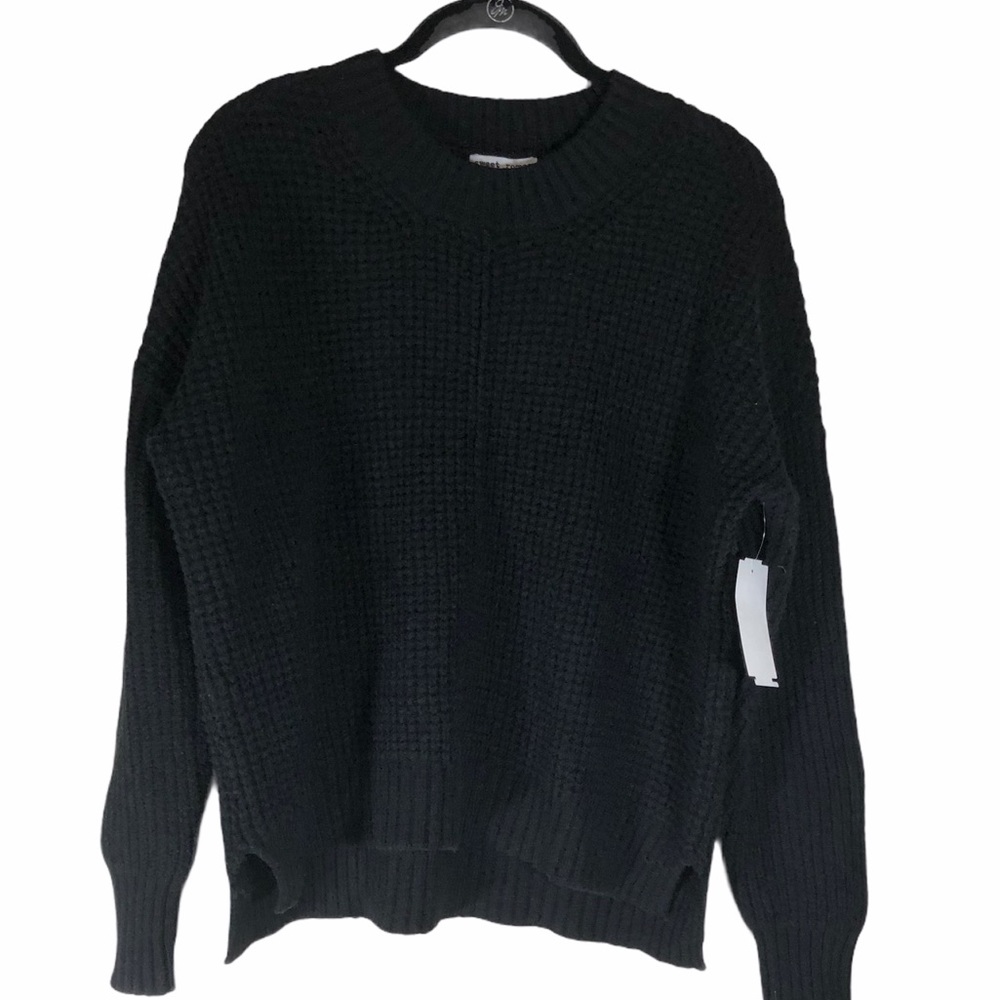 NWT Sweet Romeo XS Sweater Black Pullover Crew Neck Casual Thick Waffle Knit
